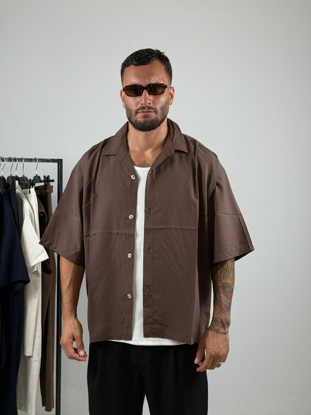 Camicia viscosa crop marrone