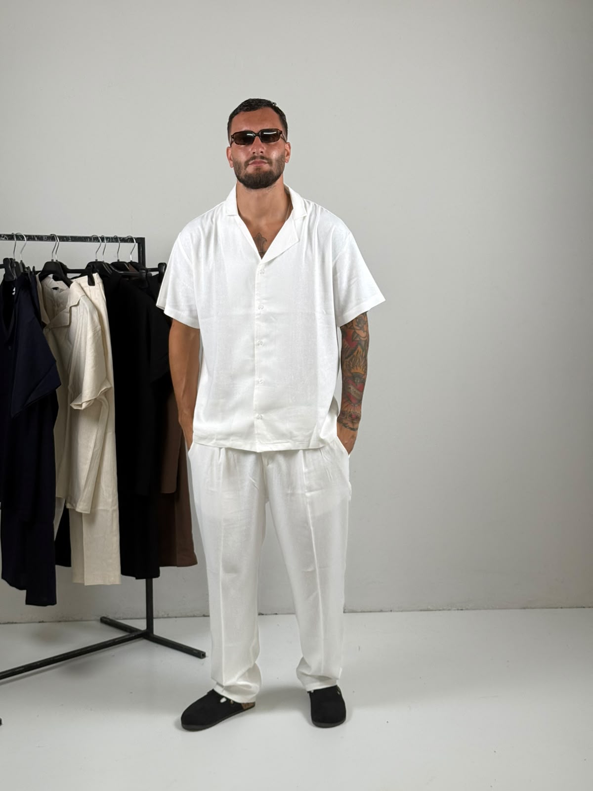 Coordinato in Lino mezza manica bianco