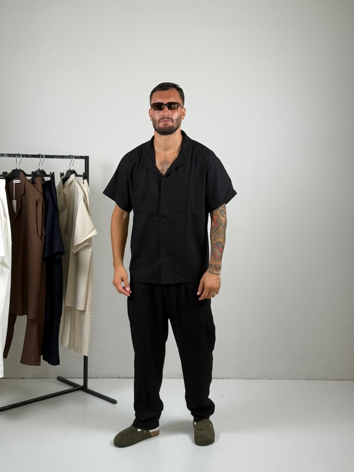 Coordinato in lino mezza manica black