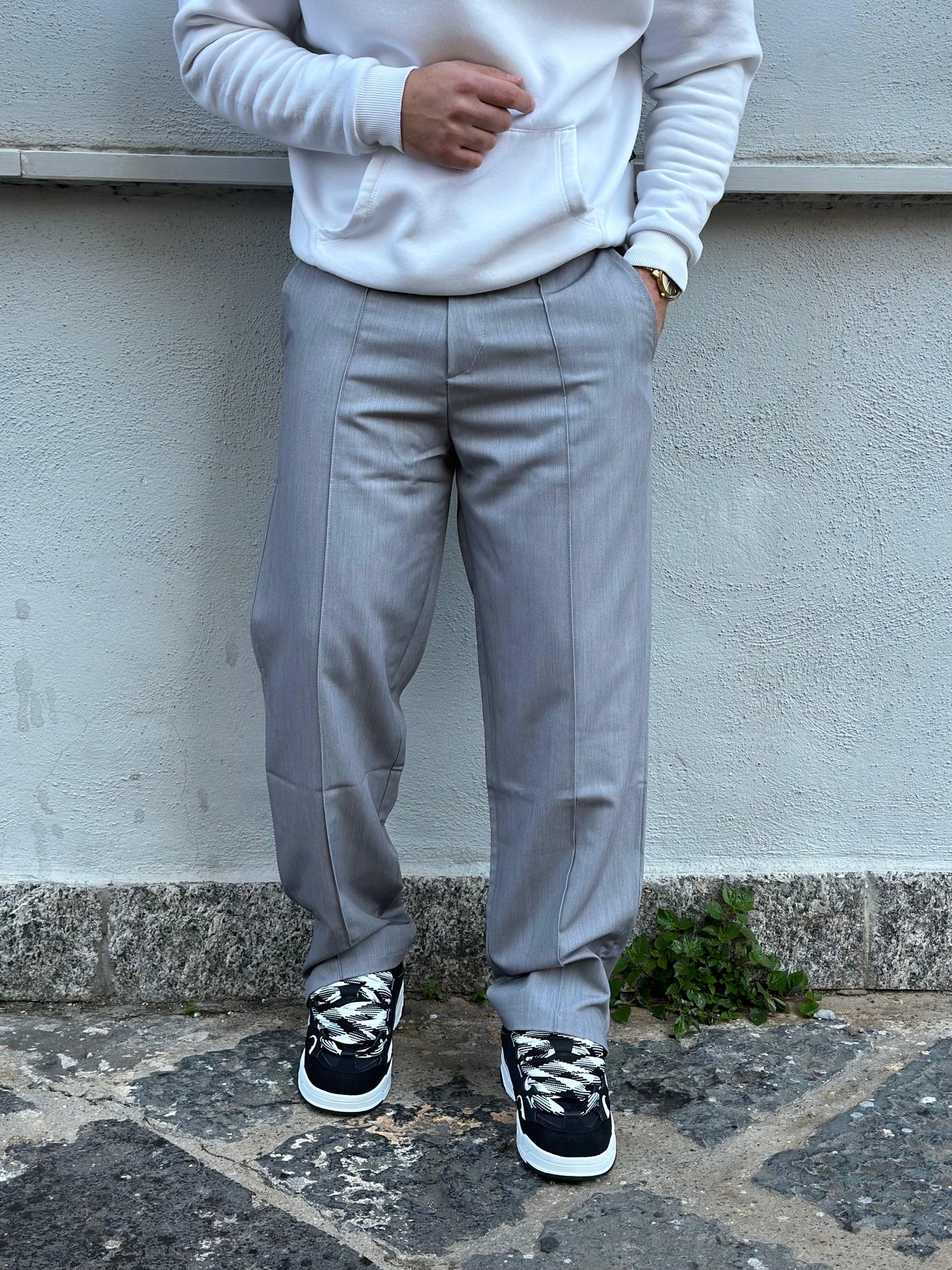 PANT FONDO AMPIO GRIGIO CHIARO