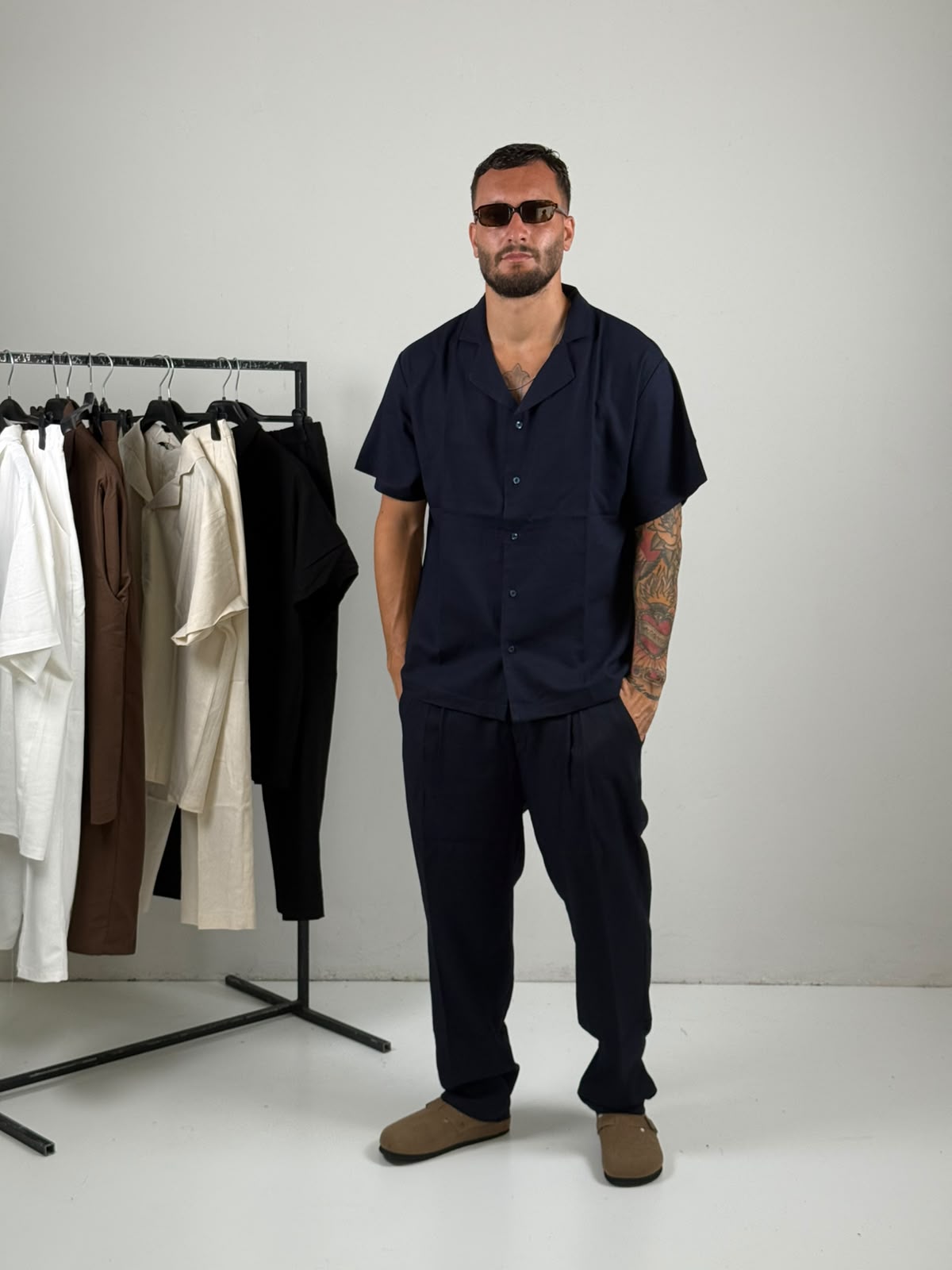 Coordinato in Lino mezza manica blue