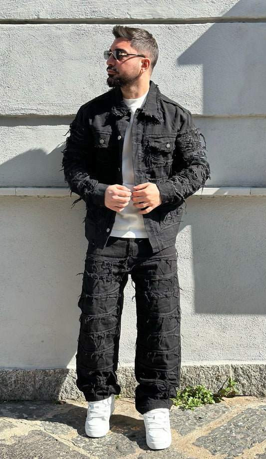 COORDINATO DENIM SFRANGIATO BLACK