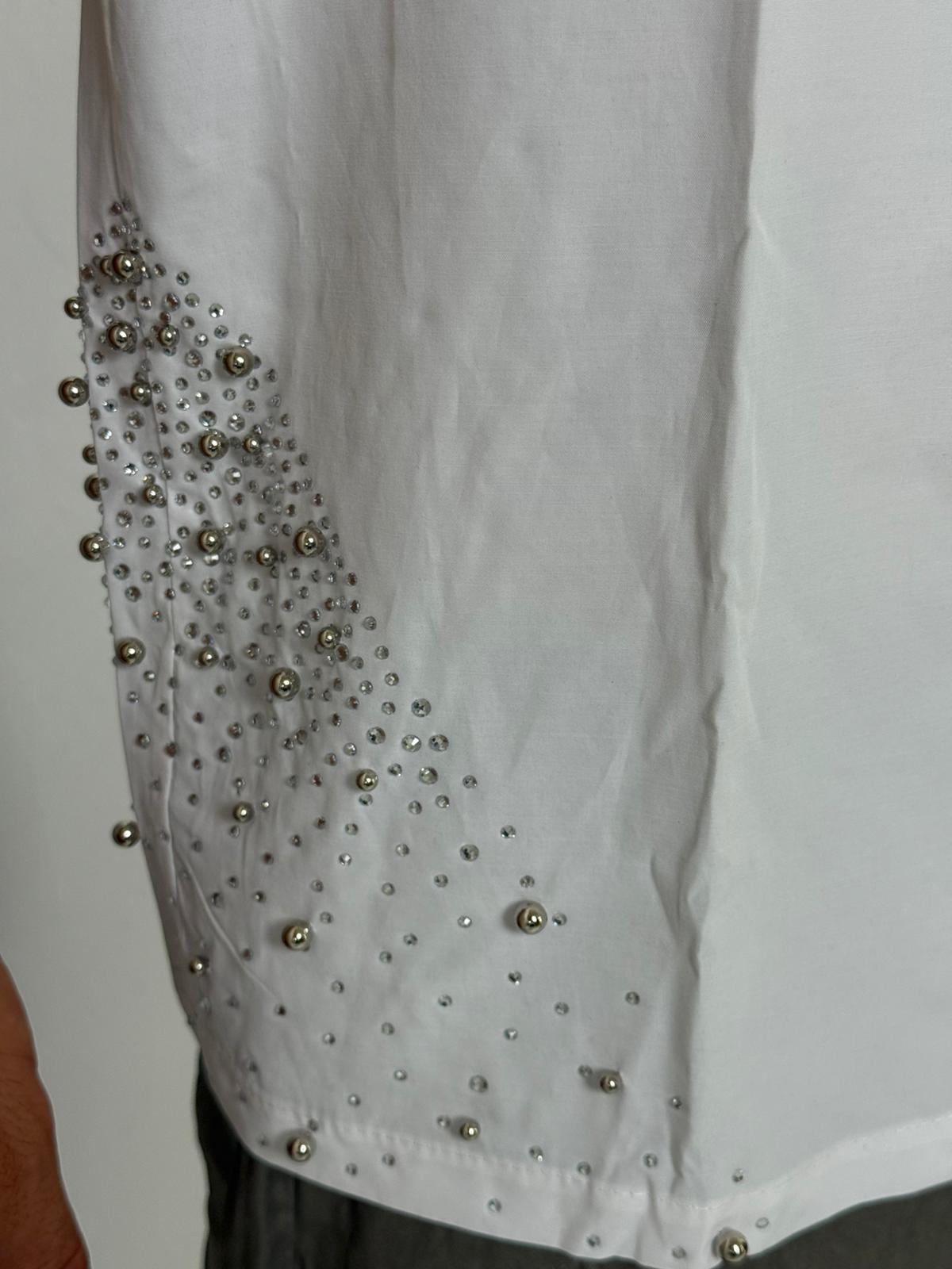 Camicia giro manica brillantini bianca