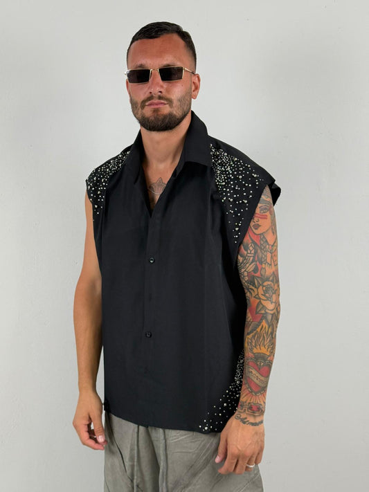 Camicia giro manica brillantini black