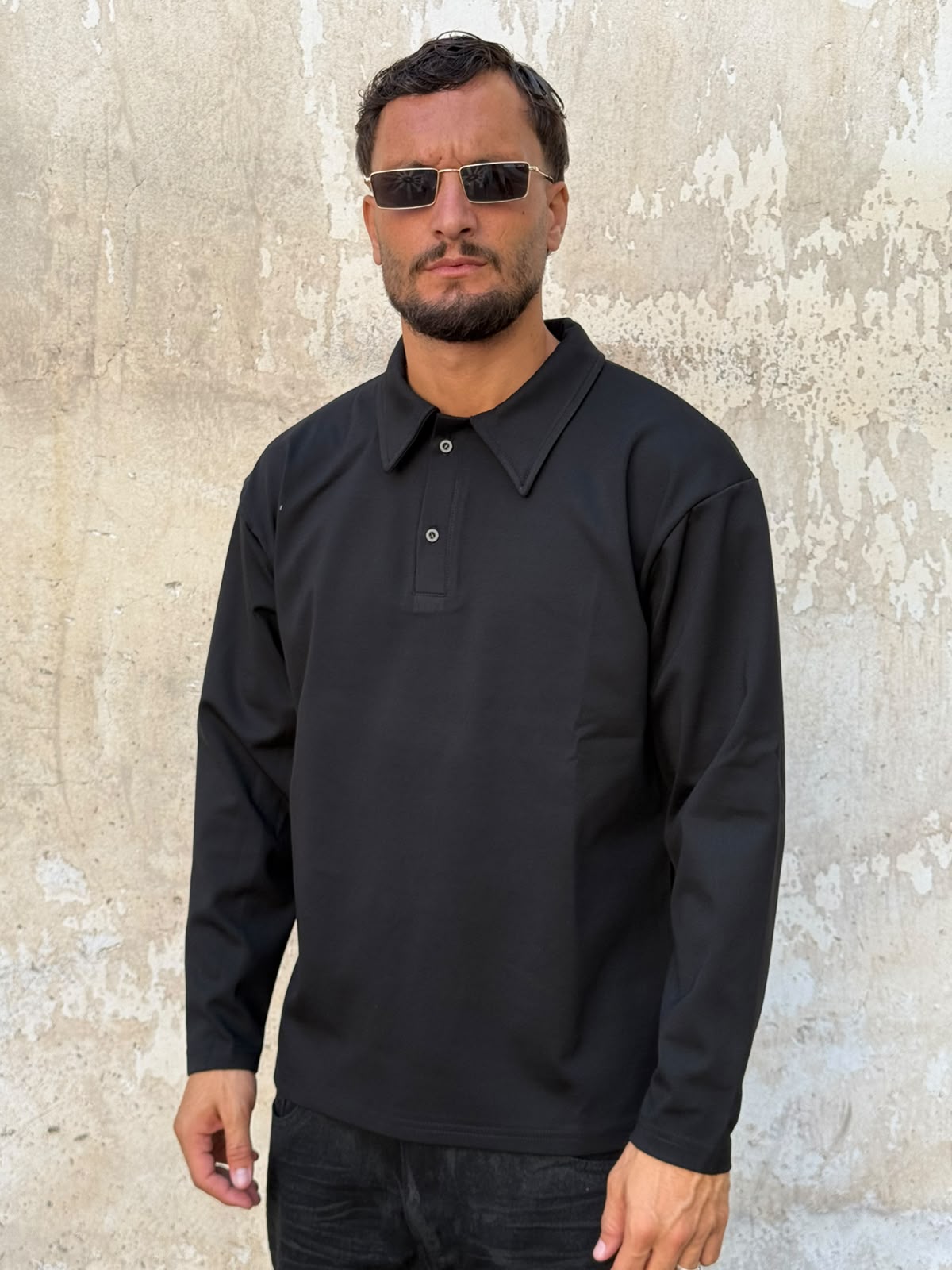 Long sleeve polo nera