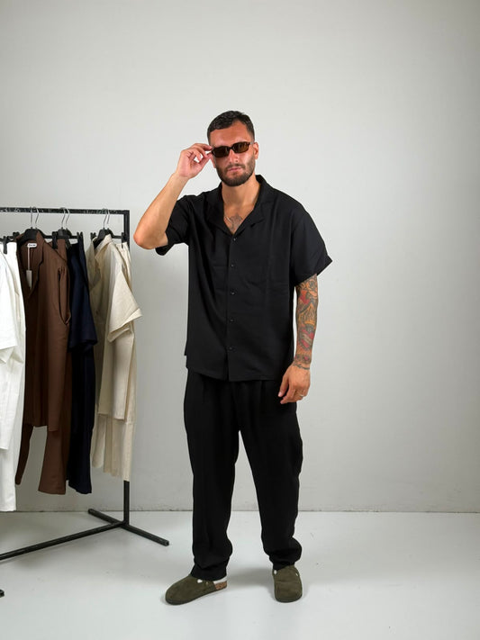 Coordinato in lino  mezza manica black