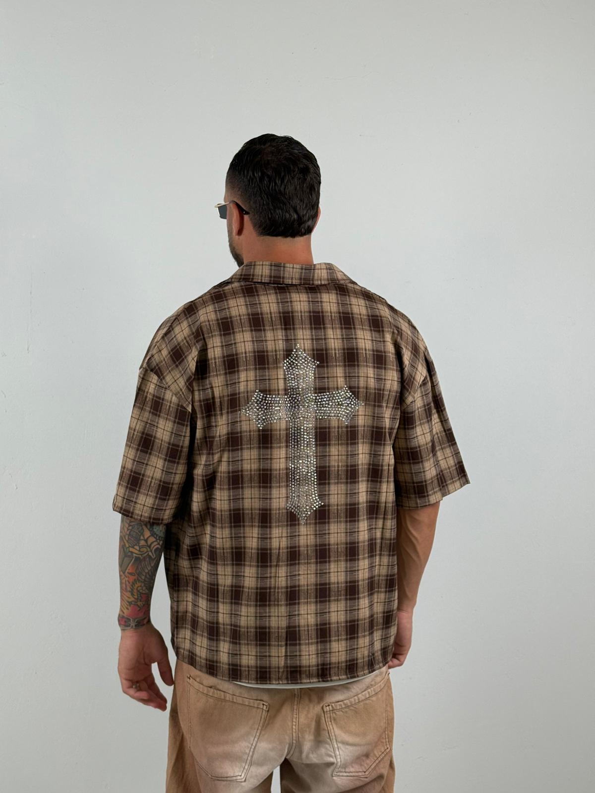Camicia martone quadri croce brillantini