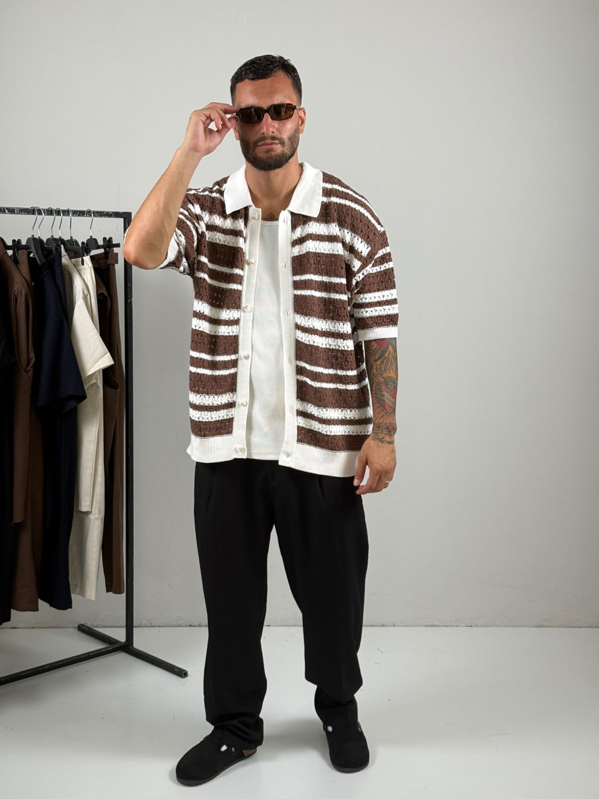 Camicione traforato marrone