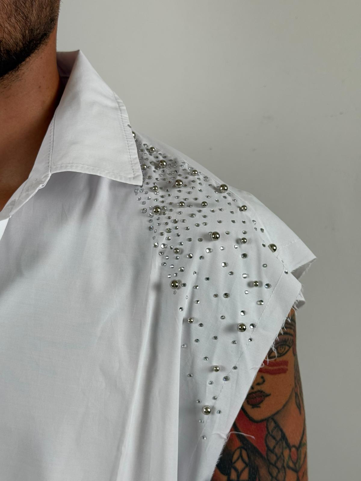 Camicia giro manica brillantini bianca