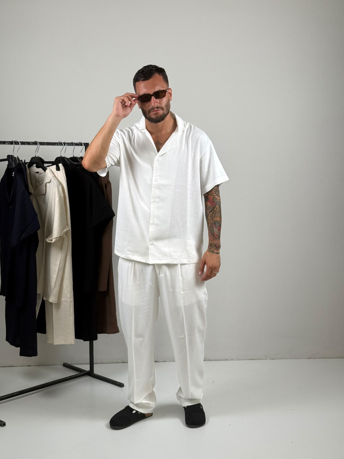 Coordinato in Lino mezza manica bianco