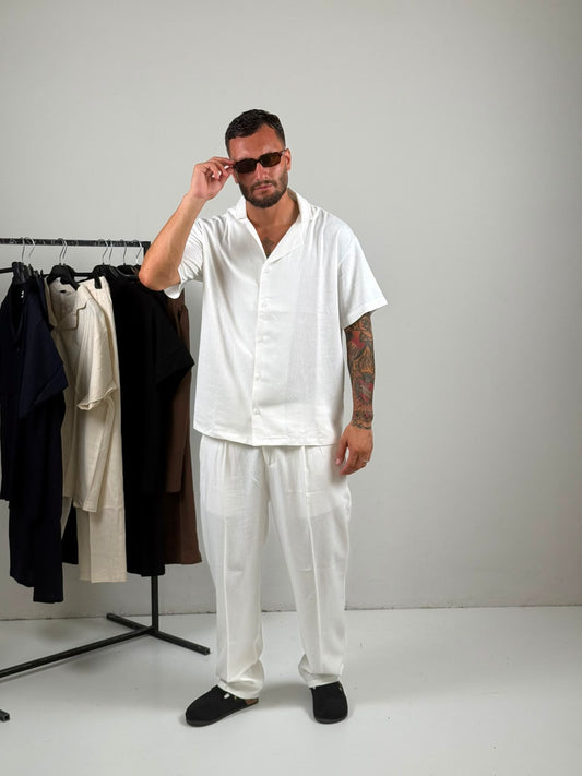 Coordinato in Lino mezza manica bianco