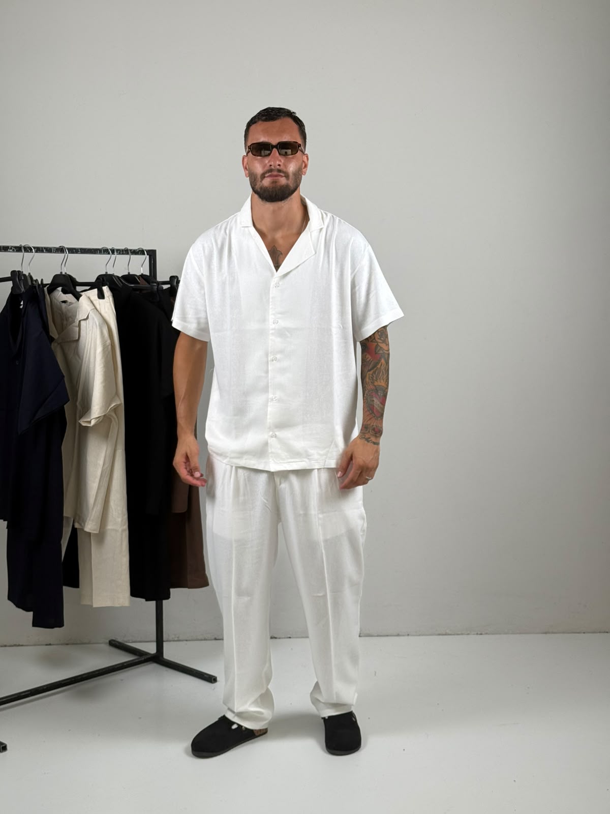 Coordinato in Lino mezza manica bianco