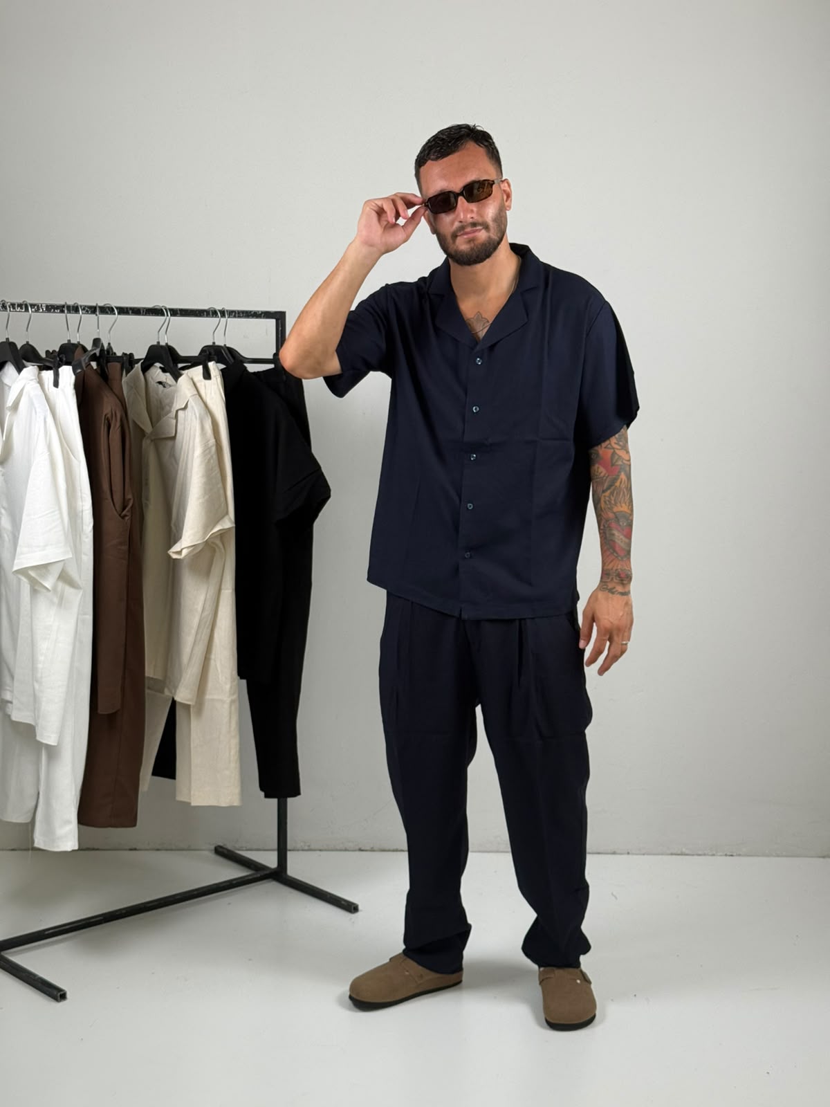 Coordinato in Lino mezza manica blue