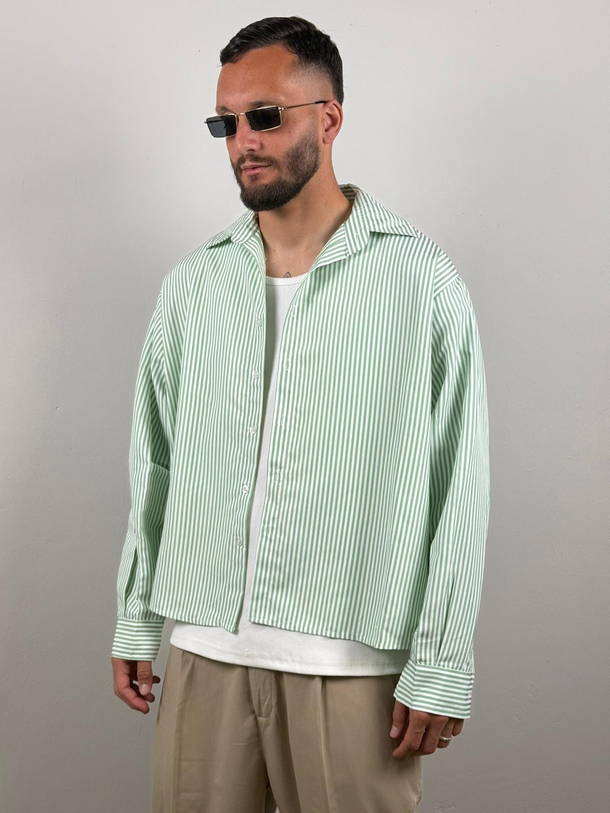Camicia a righe verde acqua manica lunga