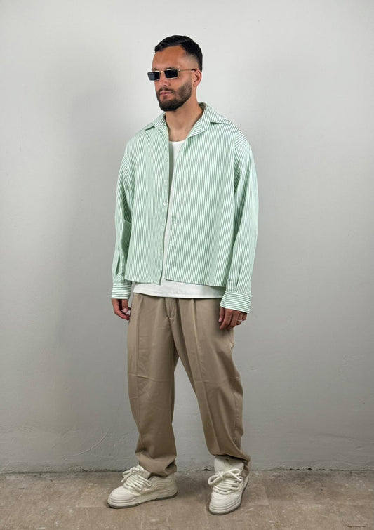 Camicia a righe verde acqua manica lunga