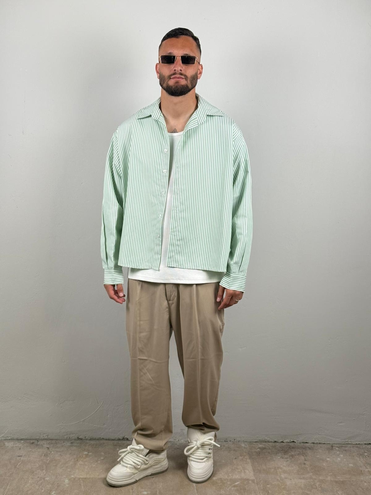 Camicia a righe verde acqua manica lunga