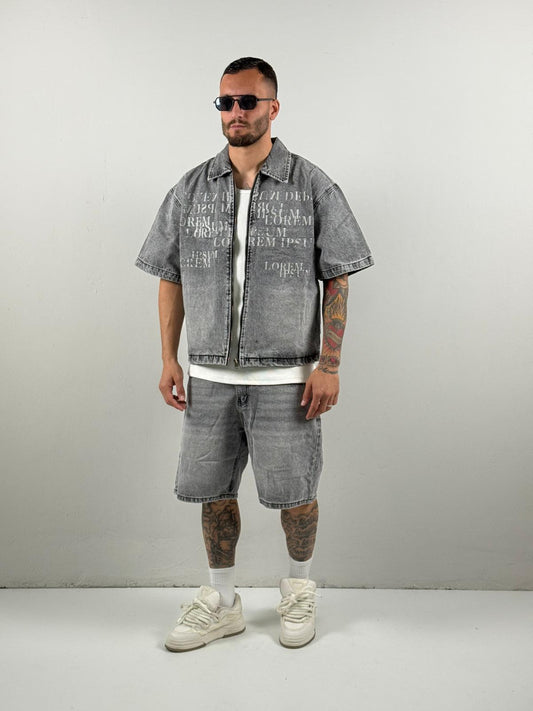 Coordinato jeans grigio con scritte