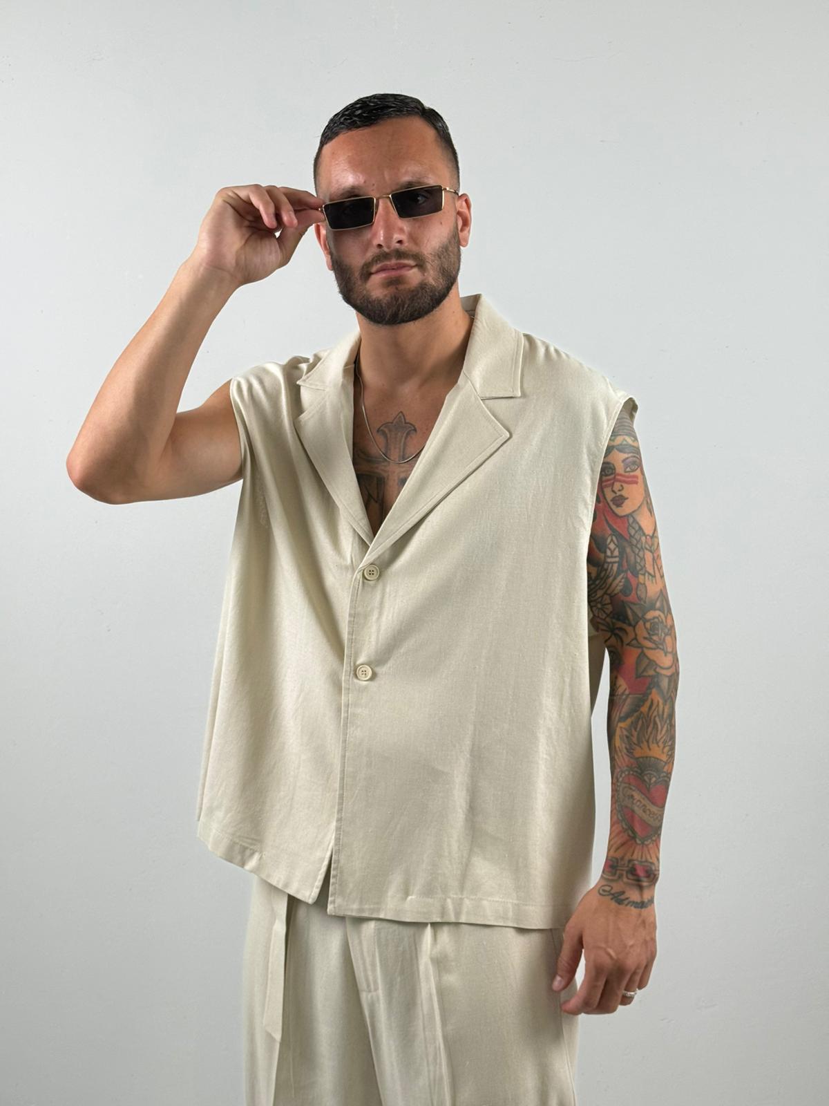 Coordinato in lino smanicato begie The Brothers