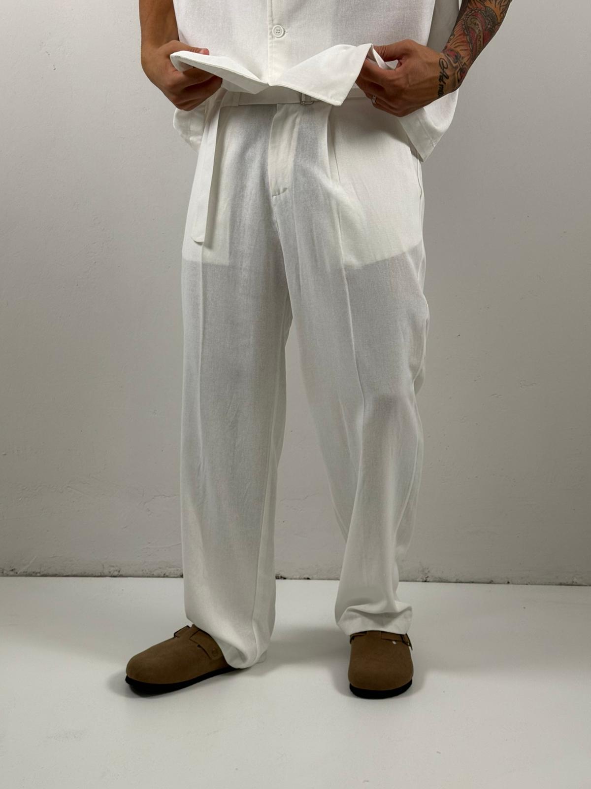 Coordinato in lino smanicato bianco the Brothers