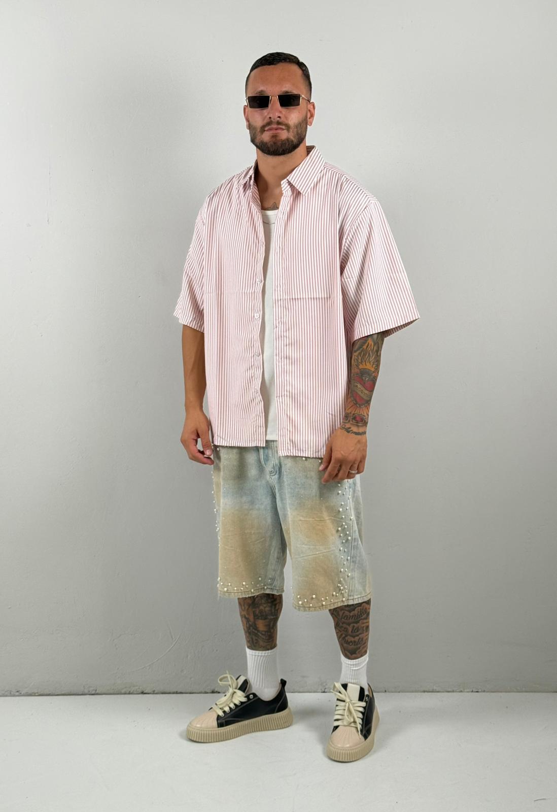 Camicia riga mezza manica rosa