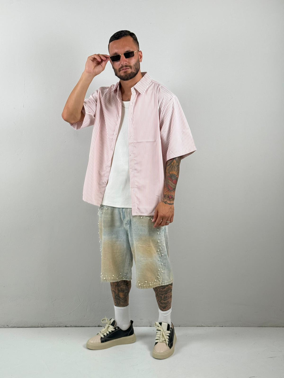 Camicia riga mezza manica rosa