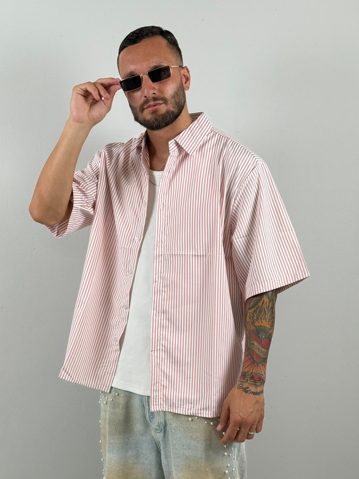 Camicia riga mezza manica rosa