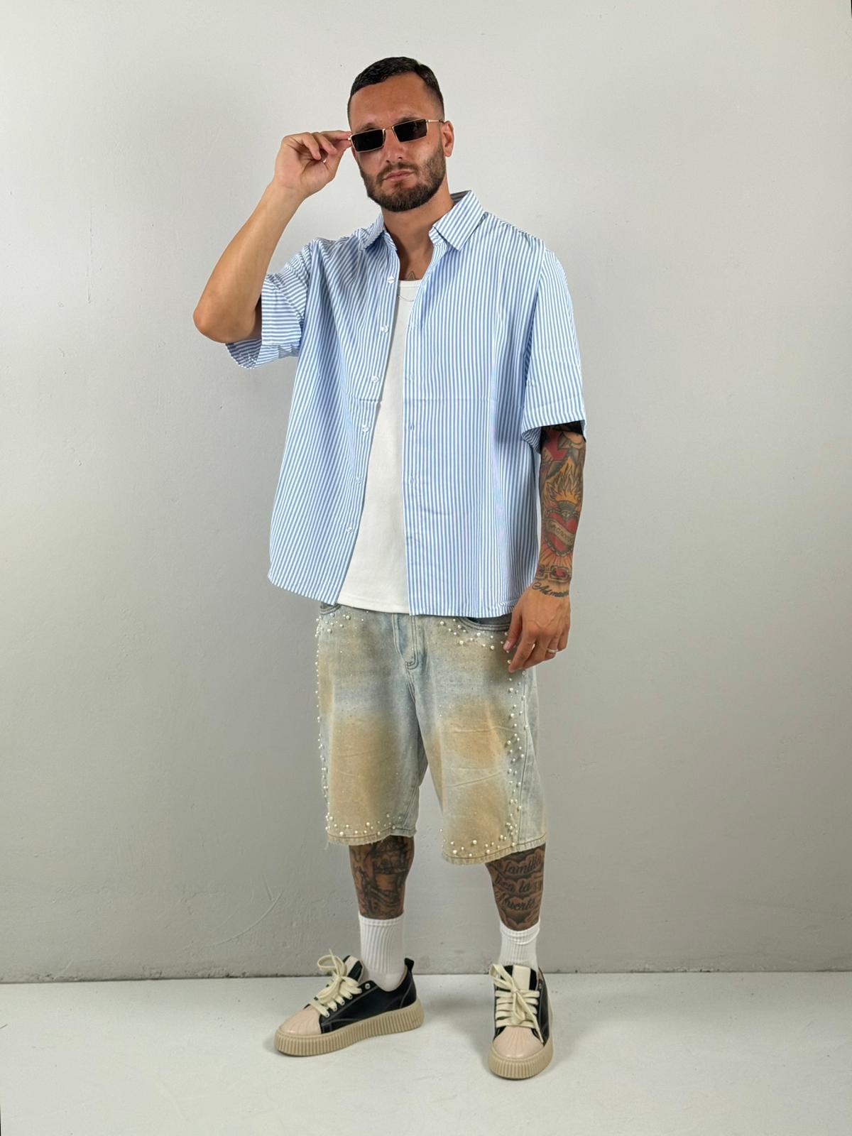 Camicia riga mezza manica celeste
