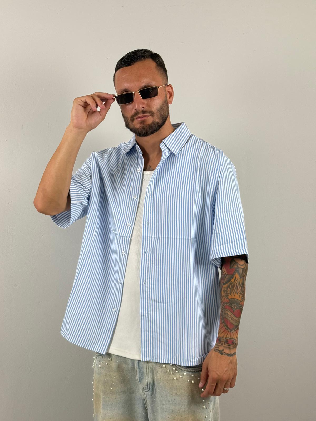 Camicia riga mezza manica celeste