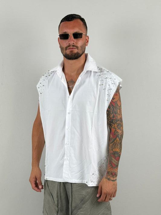 Camicia giro manica brillantini bianca