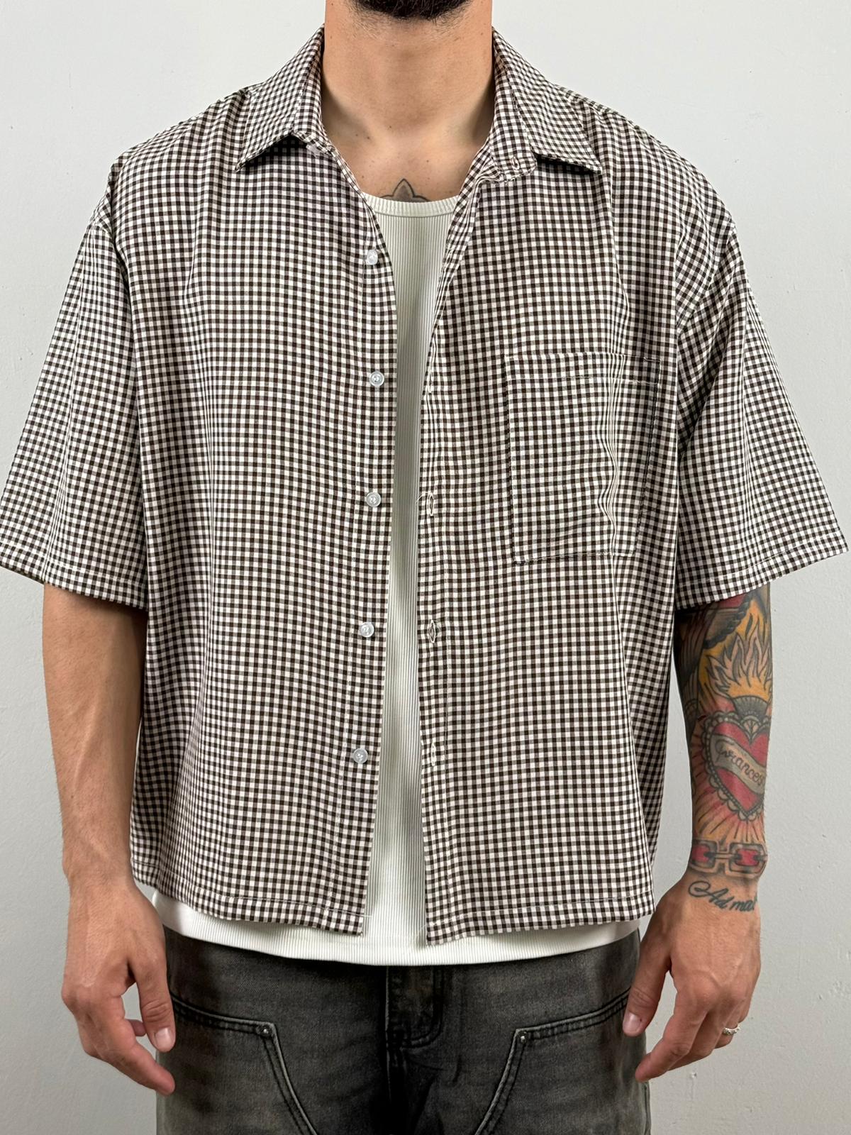 Camicia crop brown quadrettini