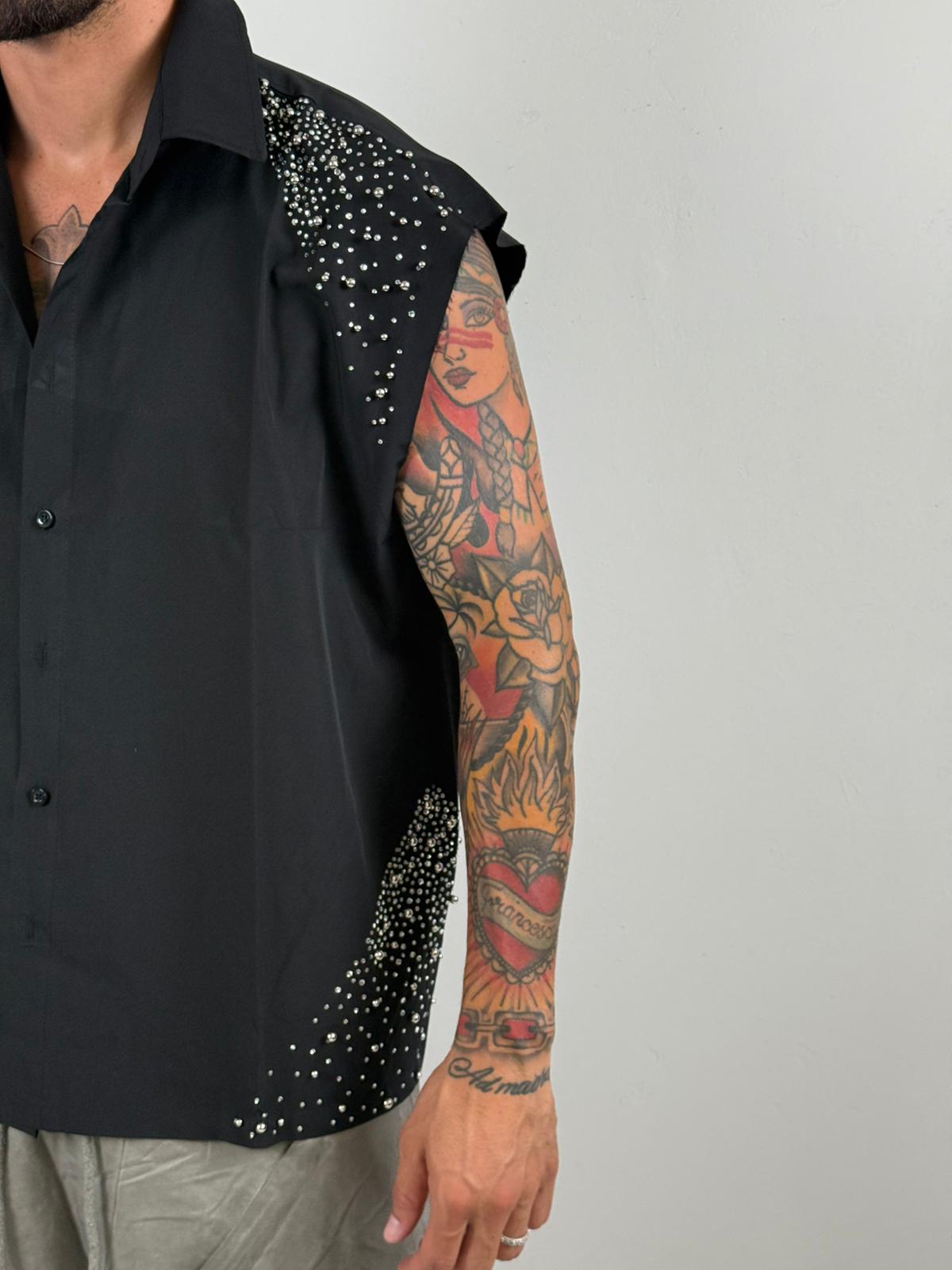 Camicia giro manica brillantini black
