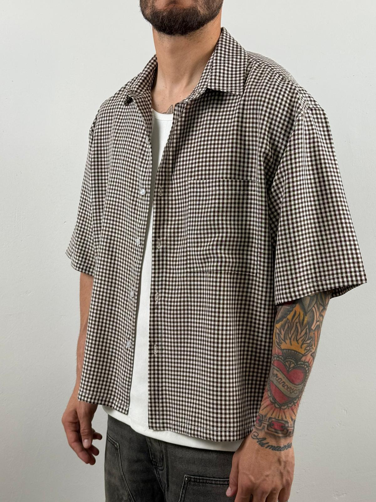 Camicia crop brown quadrettini