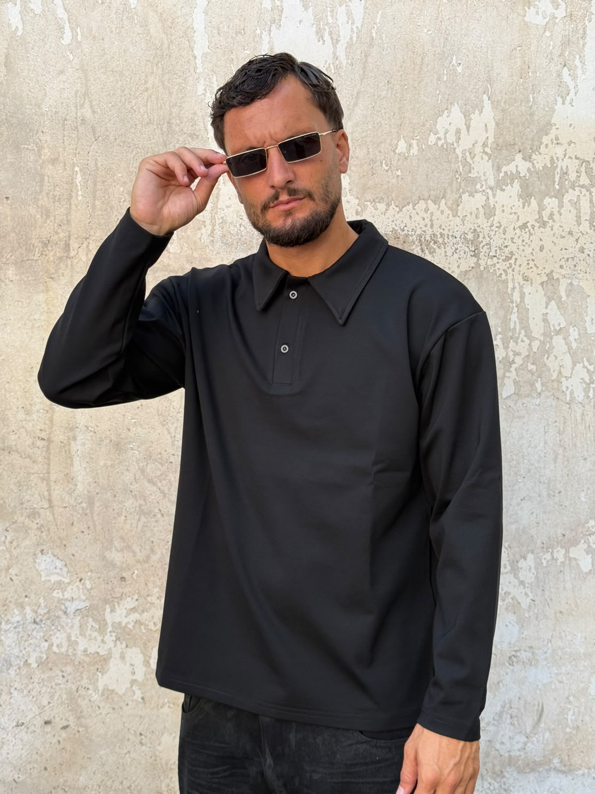 Long sleeve polo nera