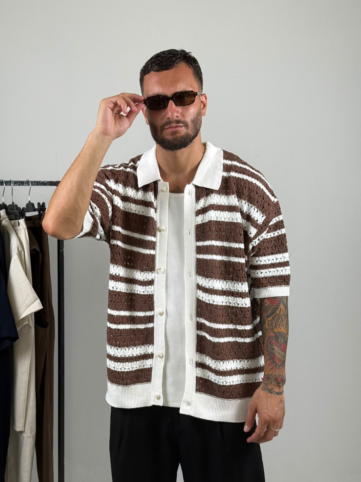 Camicione traforato marrone