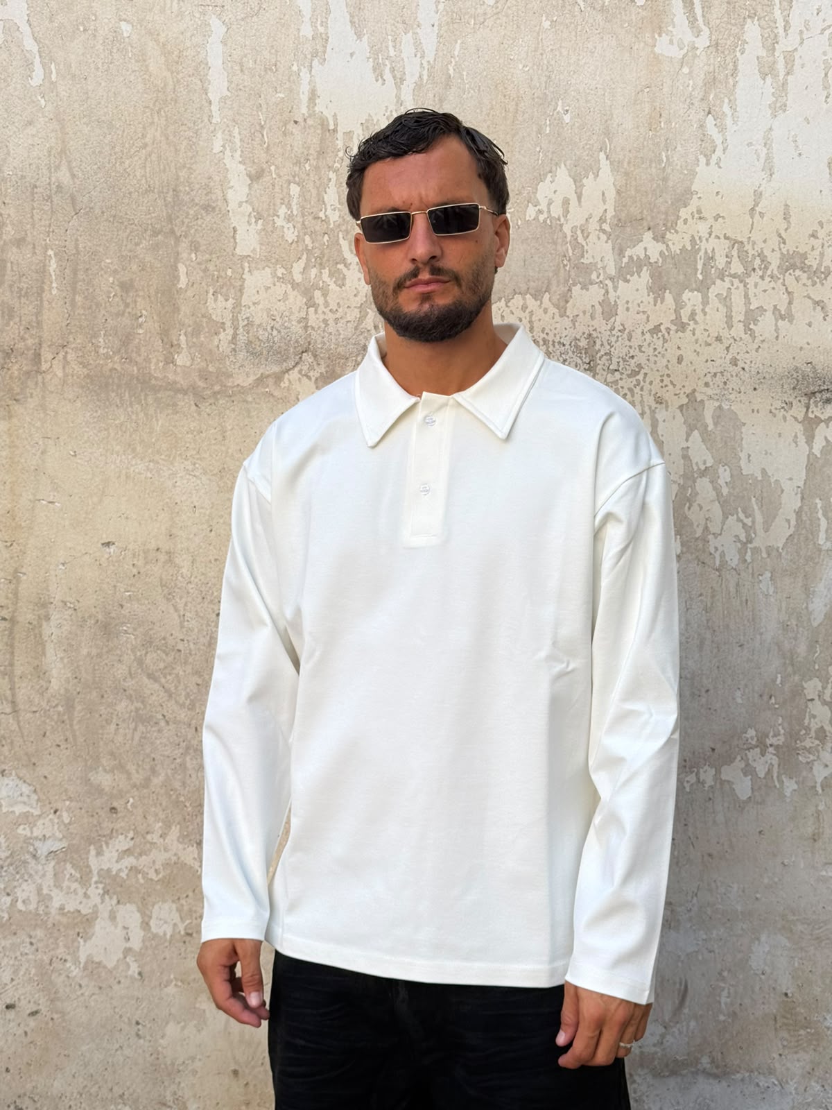 Long sleeve polo bianca