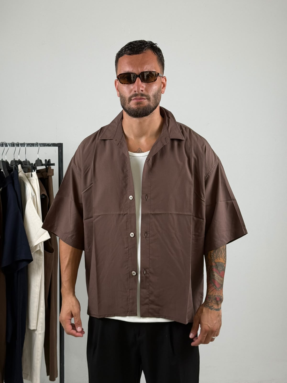 Camicia viscosa crop marrone