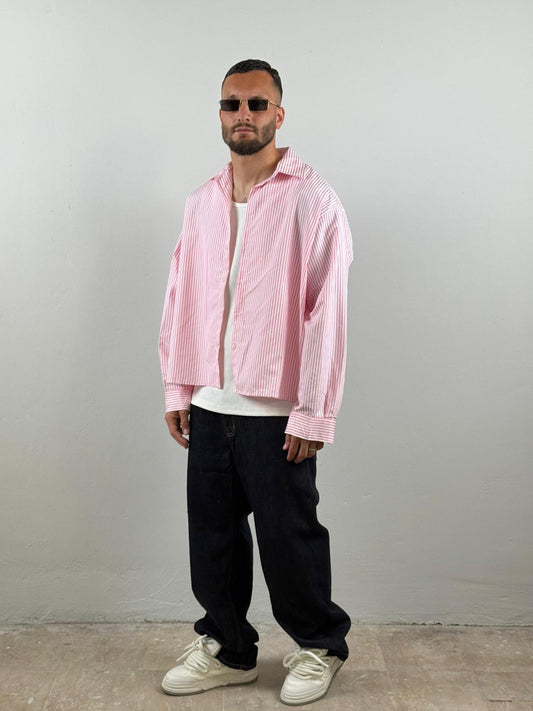 Camicia rosa a riga manica l’unica