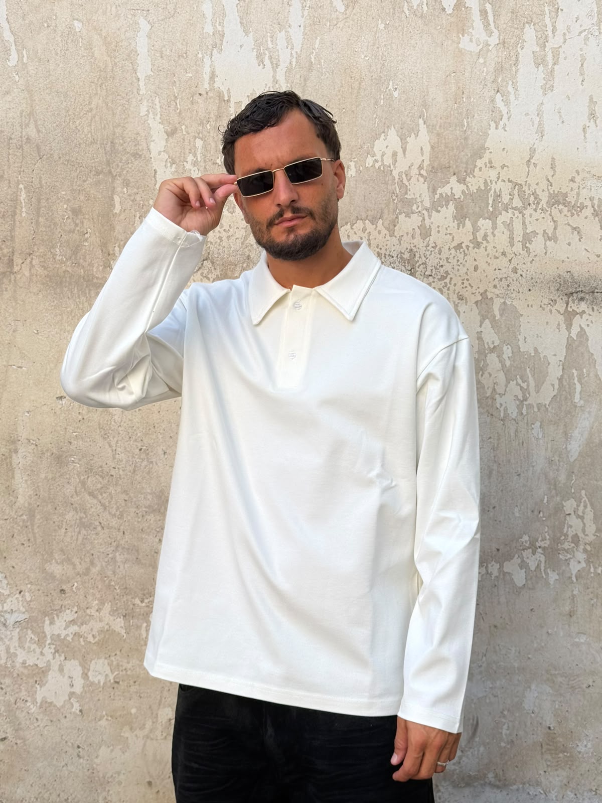 Long sleeve polo bianca