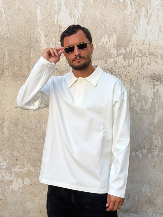Long sleeve polo bianca